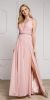 V-Neck Rhinestones Belt Front Slit Long Bridesmaid Dress in Rose
